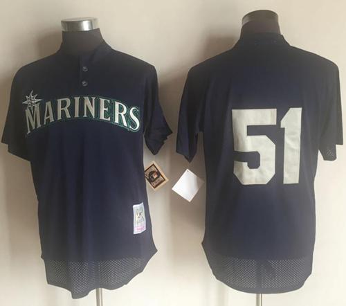 Mitchell And Ness 1995 Mariners #51 Randy Johnson Navy Blue Throwback Stitched MLB Jersey - Click Image to Close
